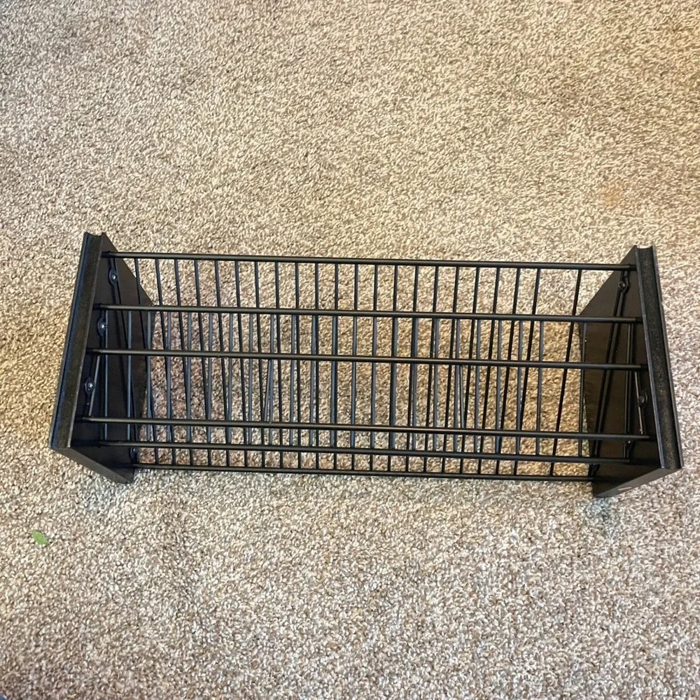 Vintage Y2k 25 CD Storage‎ Desk Stand Holder Display Metal Wire Rack black wood